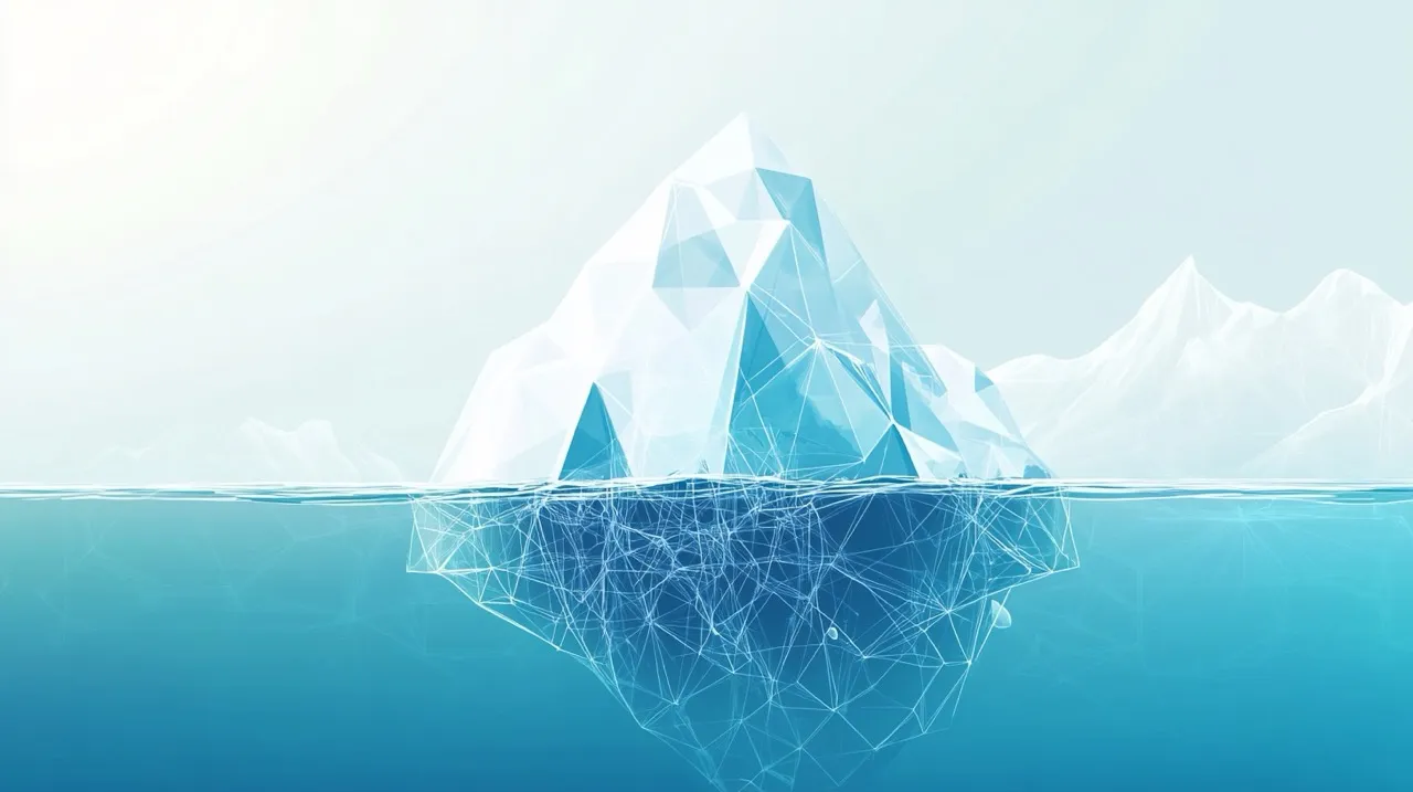 Eisberg-Illustration: Die Spitze über Wasser symbolisiert funktionierenden Code, der unsichtbare Teil darunter das nötige Verständnis