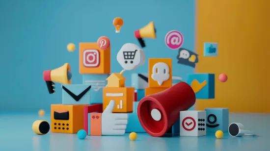 an image showing various channels of social media to display brand awareness.