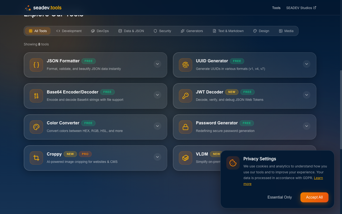 SEADEV Tools Categories